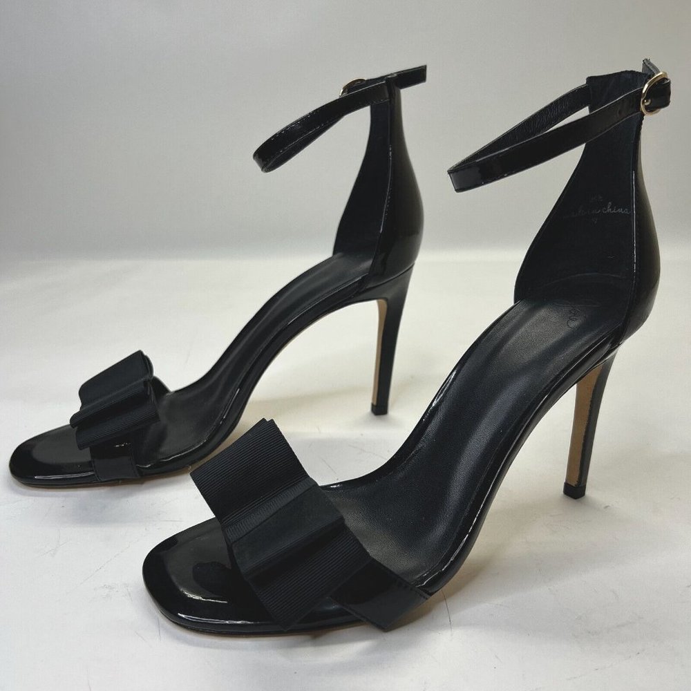Joie Akane Black Heels Size 39.5 US 9.5 Ankle Strap Patent Leather Strappy Bow